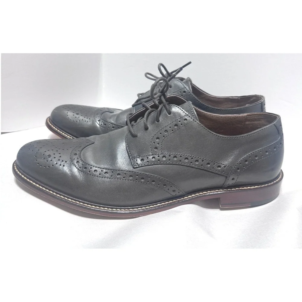Joseph Abboud Mens 10 Grey Leather Wingtip Brogue Derby Dress Shoes